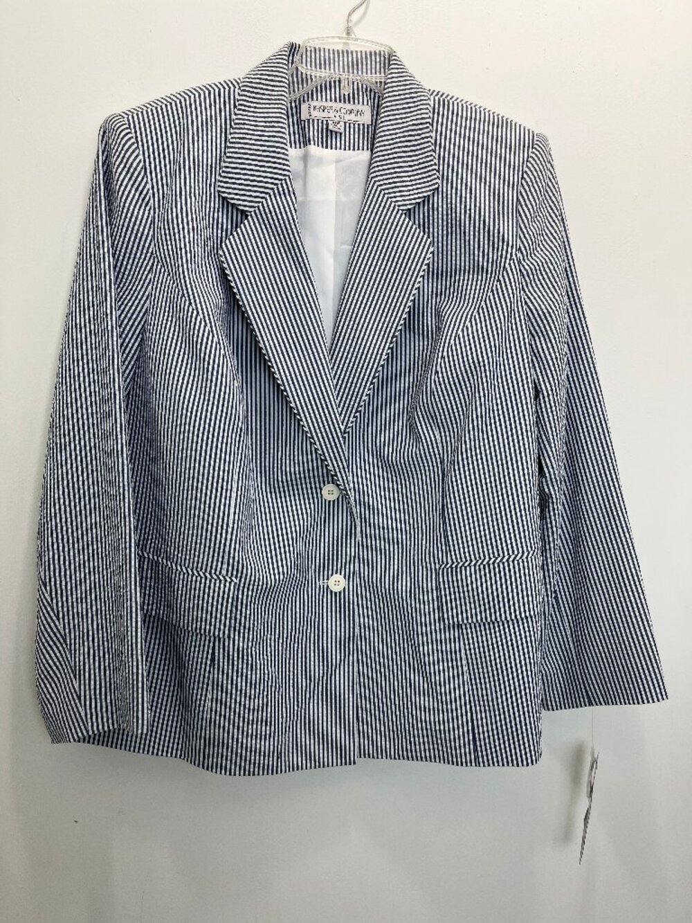 Kasper & Company ASL Woman Plus Size 16W Jacket Blazer Blue White Stripes New